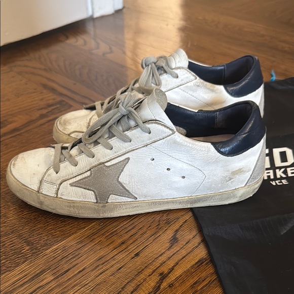 Golden Goose White and Gray Sneakers with Navy Accents - Picture 7 of 10